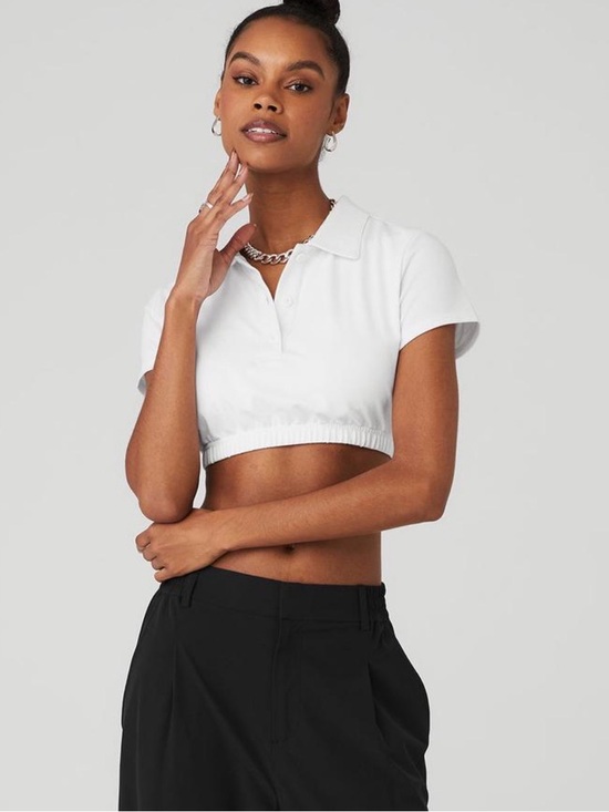 ALO Yoga Tops - Alo Yoga Cropped Prestige Polo White Collared Cropped Short Sleeve Shirt XS
